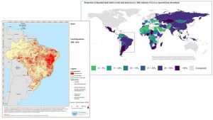 Global map of the proportion of degraded land relative to the total land area (i.e. SDG Indicator 15.3.1) and example of a national map for Brazil. It is estimated that twenty per cent of the Earth’s total land area was degraded between 2000 and 2015, resulting in a significant loss of services essential to human well-being.
